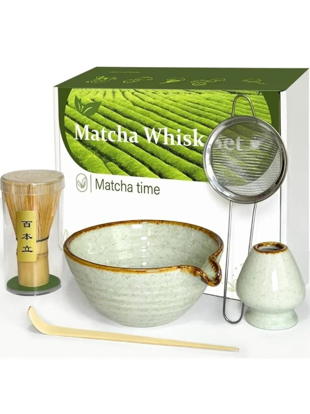 VAIHENG Matcha Whisk Set W/ Handmade Ceramic Bowl And Bamboo Whisks Scoop Sifter
